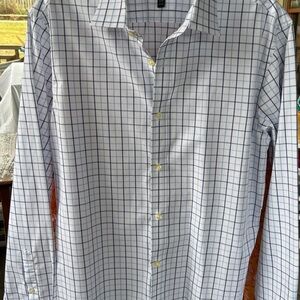 Banana Republic White and Navy Checkered Dress Shirt